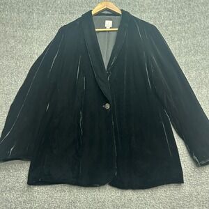 J. Jill Blazer Jacket Large Womens Black Velour Button Mob Goth Whimsi Lagen